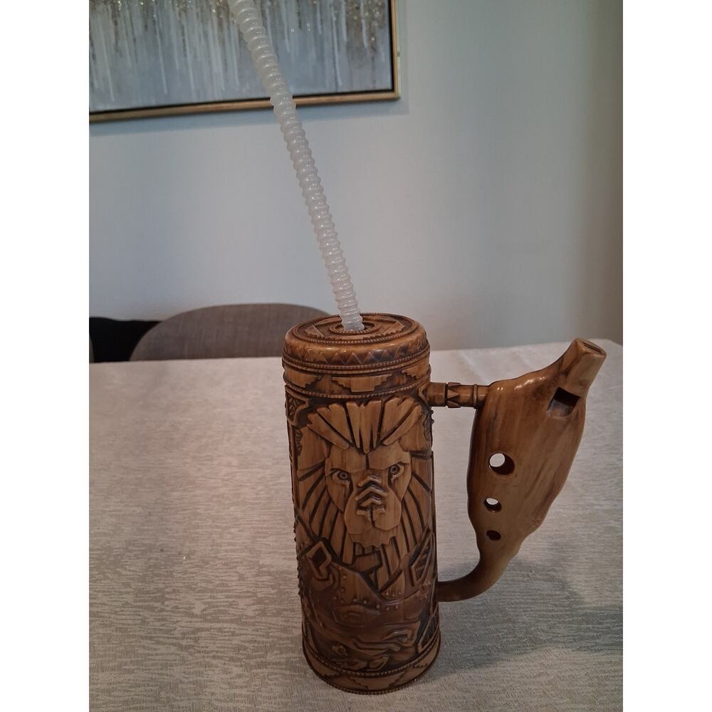 🌳 RARE Disney Animal Kingdom Tree of Life Tiki Mug Ocarina Flute w/Lid & Straw
